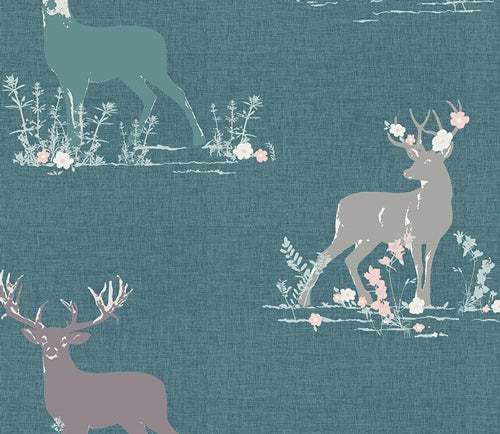 Fat Quarter, Dear Deer Teal, Blithe, Katerina Roccella, Art Gallery