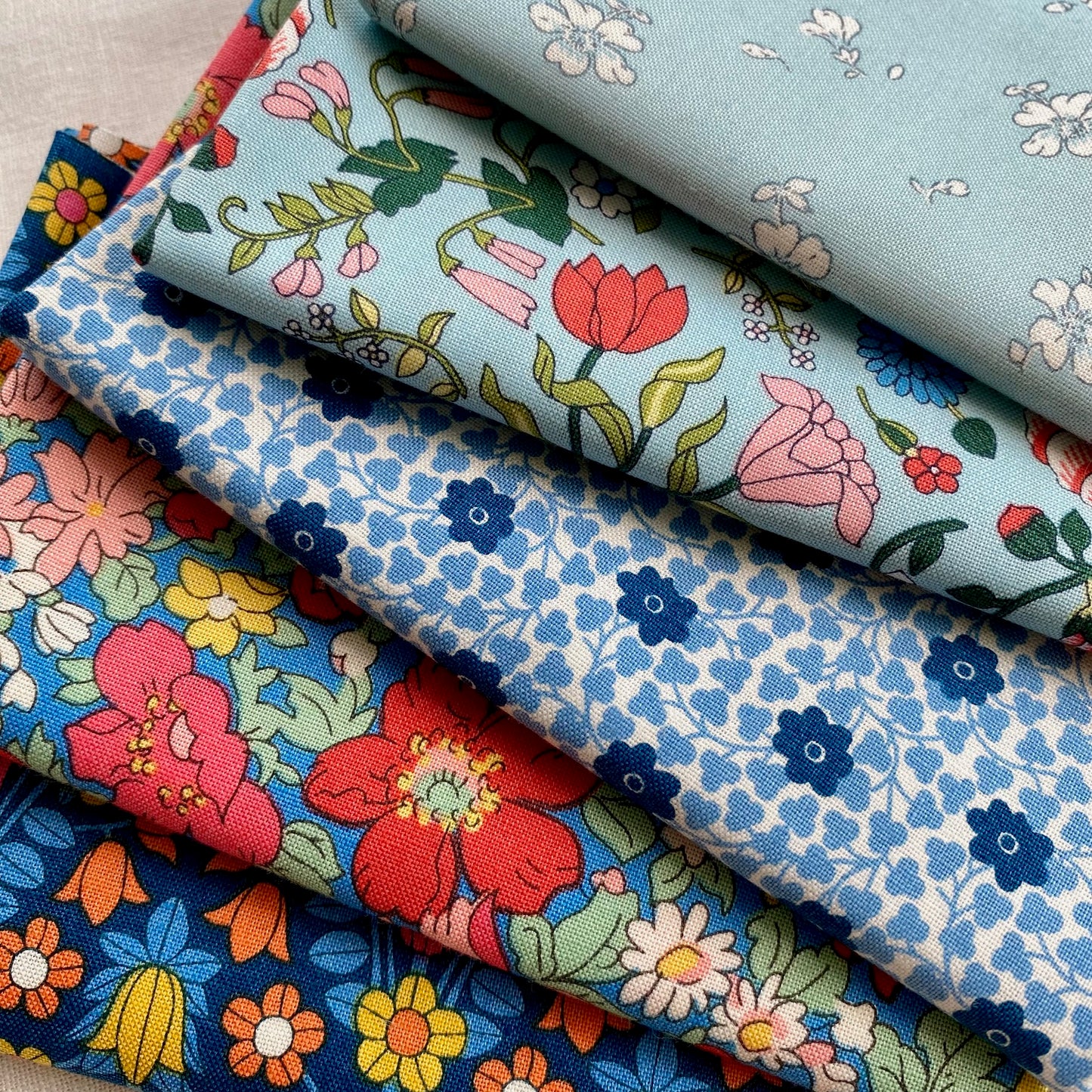 Fat Quarter 5 Pack Bundle, Blues, The Flower Show MidSummer Collection, Liberty Fabric