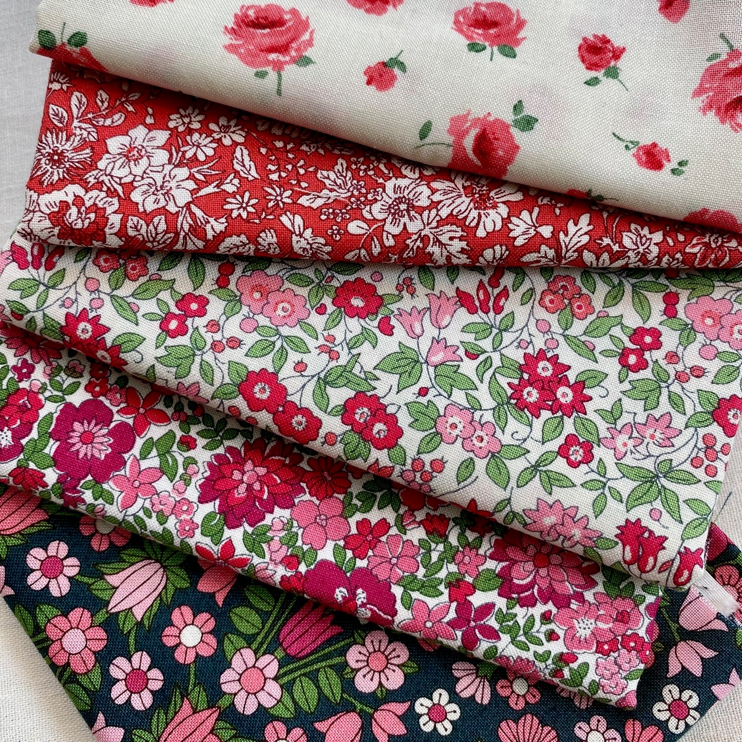 Fat Quarter 5 Pack Bundle Reds, The Flower Show MidSummer Collection, Liberty Fabric