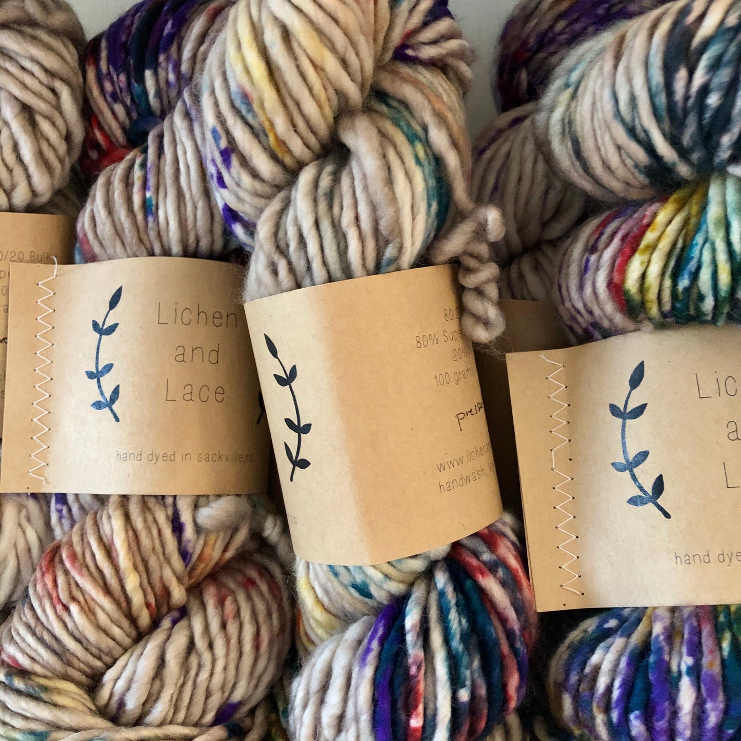 80/20 Bulky Yarn, Pressed Flowers, Lichen and Lace