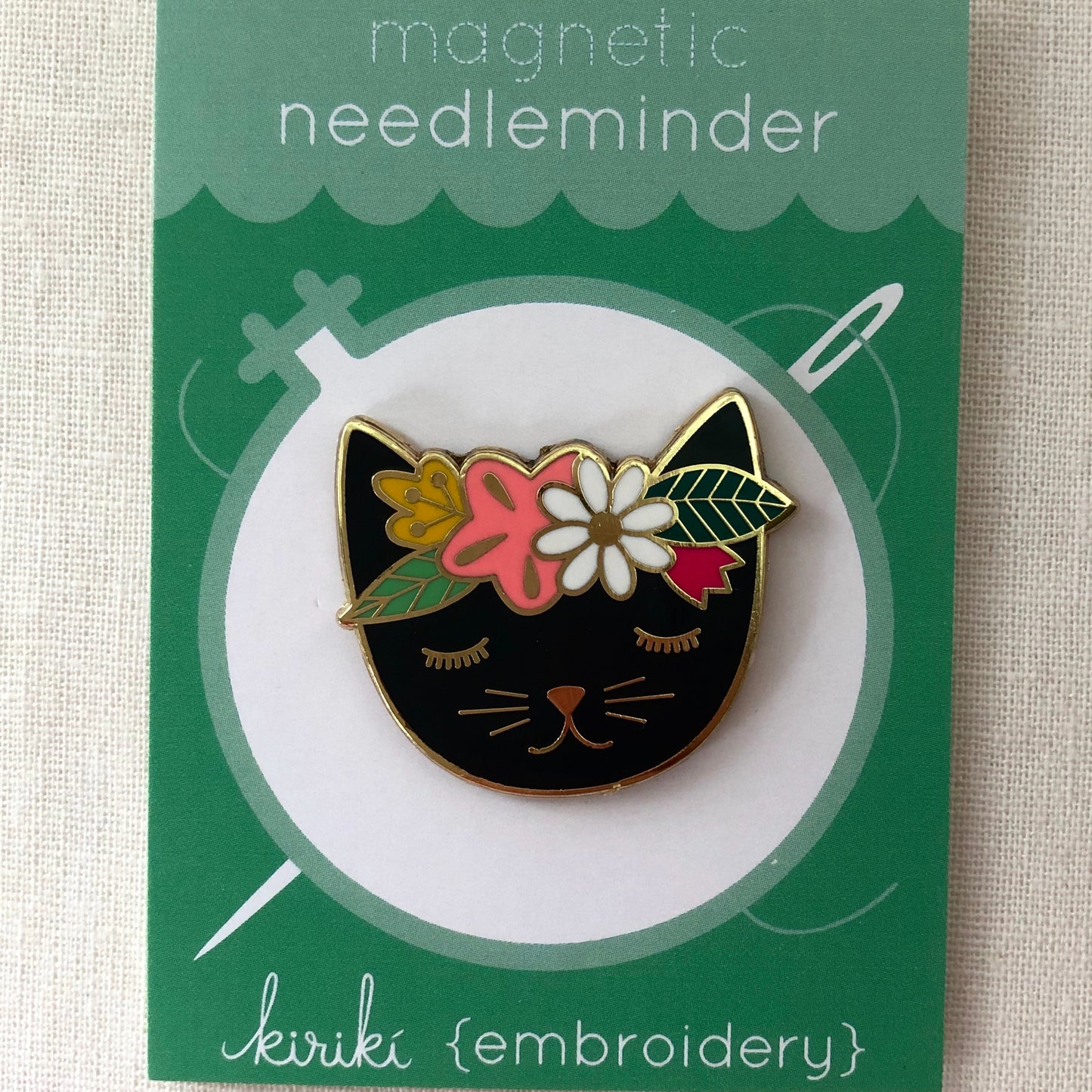 Kiriki Press, Magnetic Needleminder, Floral Cat