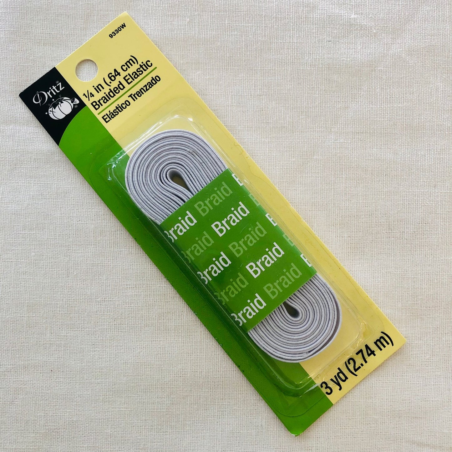 Dritz Braided Elastic, White, 1/4 inch wide x 3 yards