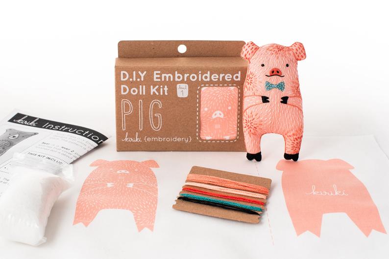 Kiriki Press, Embroidery Kit, Pig