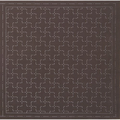 Lecien Cosmo Hidamari Sashiko Pre-printed Wash-away Panel, Cotton/Linen Blend, Jijitsunagi Cross Pattern, Brown