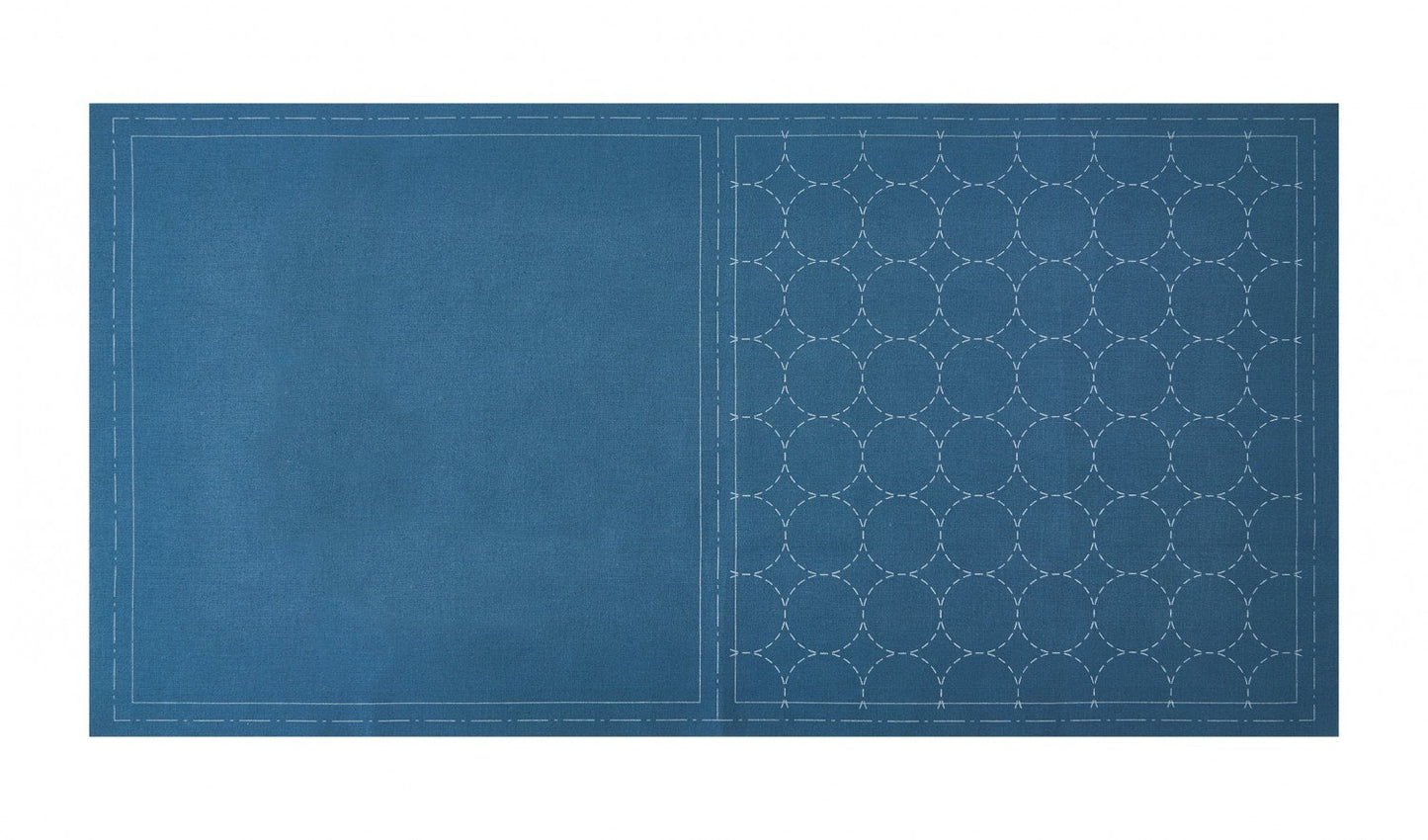 Lecien Cosmo Hidamari Sashiko Pre-printed Wash-away Panel, Cotton/Linen Blend, Maru-Tsunagi Circle Pattern, Blue