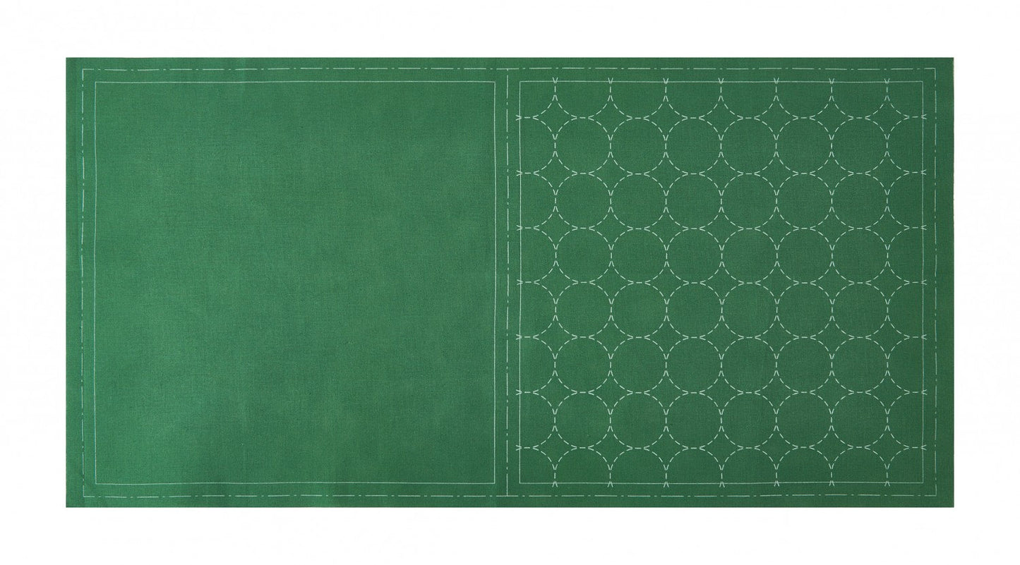 Lecien Cosmo Hidamari Sashiko Pre-printed Wash-away Panel, Cotton/Linen Blend, Maru-Tsunagi Circle Pattern Green