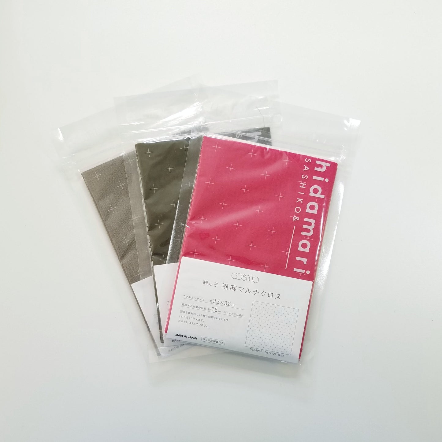 Lecien Cosmo Hidamari Sashiko Pre-printed Wash-away Panel, Cotton/Linen Blend, Kasuri Cross Pattern, Rose
