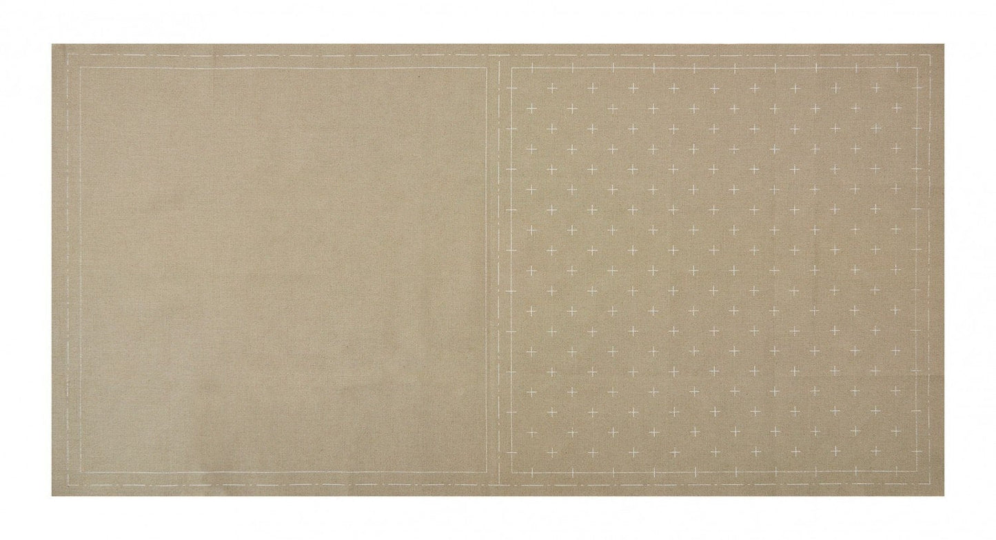 Lecien Cosmo Hidamari Sashiko Pre-printed Wash-away Panel, Cotton/Linen Blend, Kasuri Cross Pattern, Grey