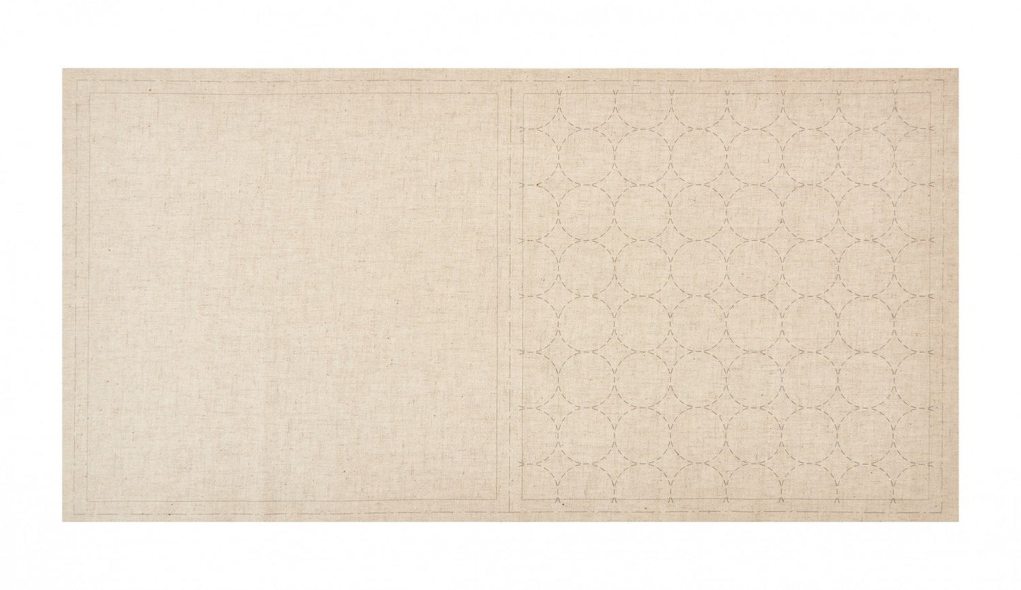 Lecien Cosmo Hidamari Sashiko Pre-printed Wash-away Panel, Cotton/Linen Blend, Maru-Tsunagi Circle Pattern, Natural