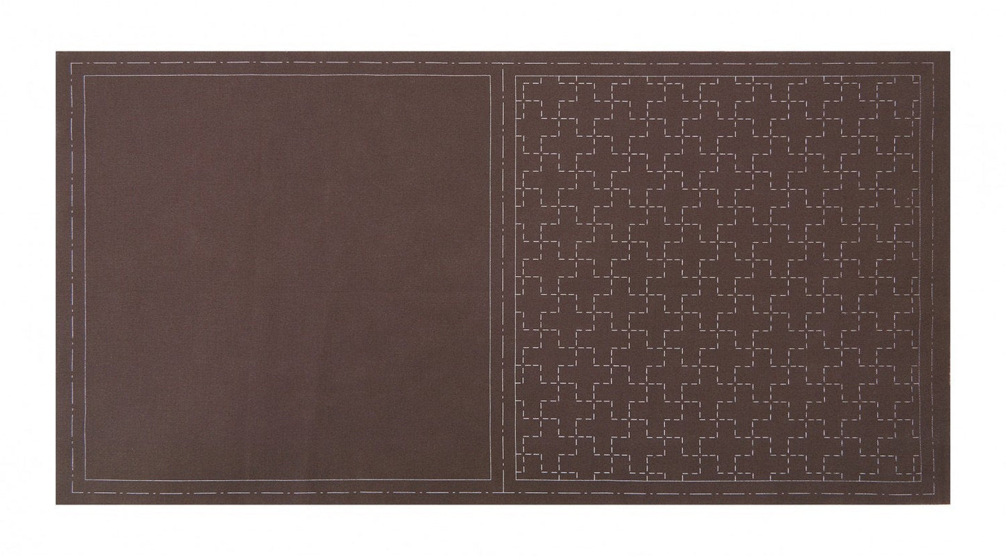 Lecien Cosmo Hidamari Sashiko Pre-printed Wash-away Panel, Cotton/Linen Blend, Jijitsunagi Cross Pattern, Brown