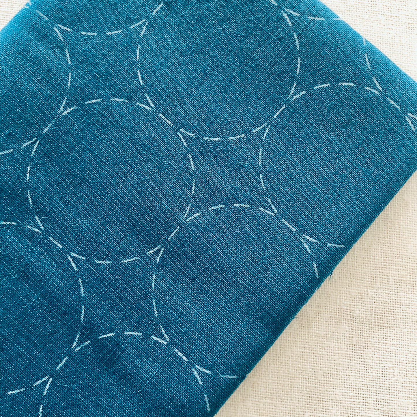 Lecien Cosmo Hidamari Sashiko Pre-printed Wash-away Panel, Cotton/Linen Blend, Maru-Tsunagi Circle Pattern, Blue
