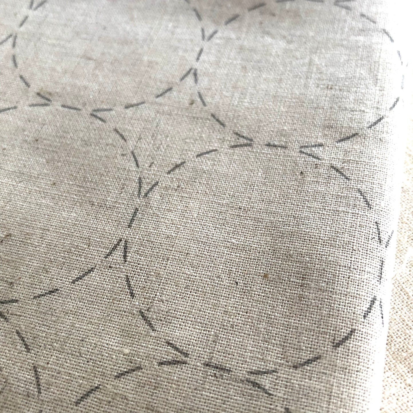 Lecien Cosmo Hidamari Sashiko Pre-printed Wash-away Panel, Cotton/Linen Blend, Maru-Tsunagi Circle Pattern, Natural