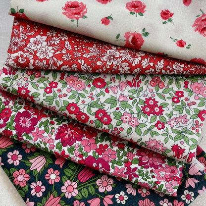 Fat Quarter 5 Pack Bundle Reds, The Flower Show MidSummer Collection, Liberty Fabric