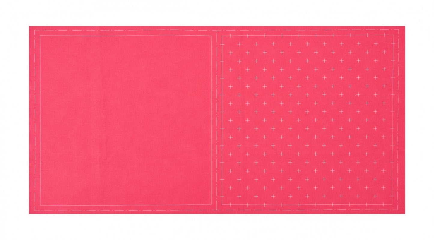 Lecien Cosmo Hidamari Sashiko Pre-printed Wash-away Panel, Cotton/Linen Blend, Kasuri Cross Pattern, Rose