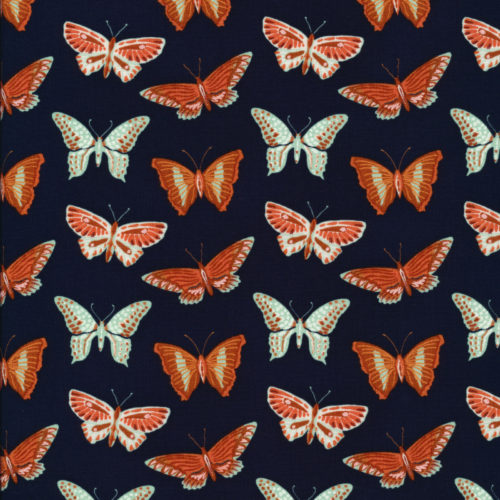 Flutter in Dark Navy, All That Wander, Juliana Tipton, Cloud 9 Fabrics, per 1/2 meter