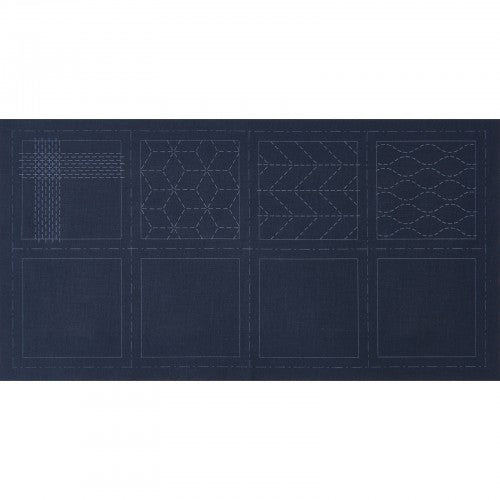 Lecien Cosmo Hidamari Sashiko Pre-printed Wash-away  Coaster Sampler Panel, Cotton/Linen Blend, Sashiko Blue