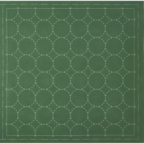 Lecien Cosmo Hidamari Sashiko Pre-printed Wash-away Panel, Cotton/Linen Blend, Maru-Tsunagi Circle Pattern Green
