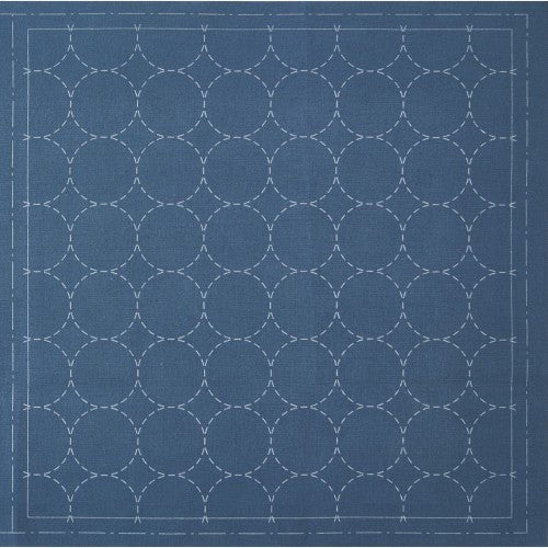 Lecien Cosmo Hidamari Sashiko Pre-printed Wash-away Panel, Cotton/Linen Blend, Maru-Tsunagi Circle Pattern, Blue
