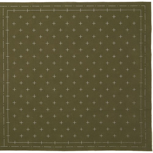 Lecien Cosmo Hidamari Sashiko Pre-printed Wash-away Panel, Cotton/Linen Blend, Kasuri Cross Pattern, Khaki