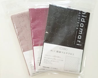 Lecien Cosmo Hidamari Sashiko Pre-printed Wash-away Panel, Cotton/Linen Blend, Jijitsunagi Cross Pattern, Plum