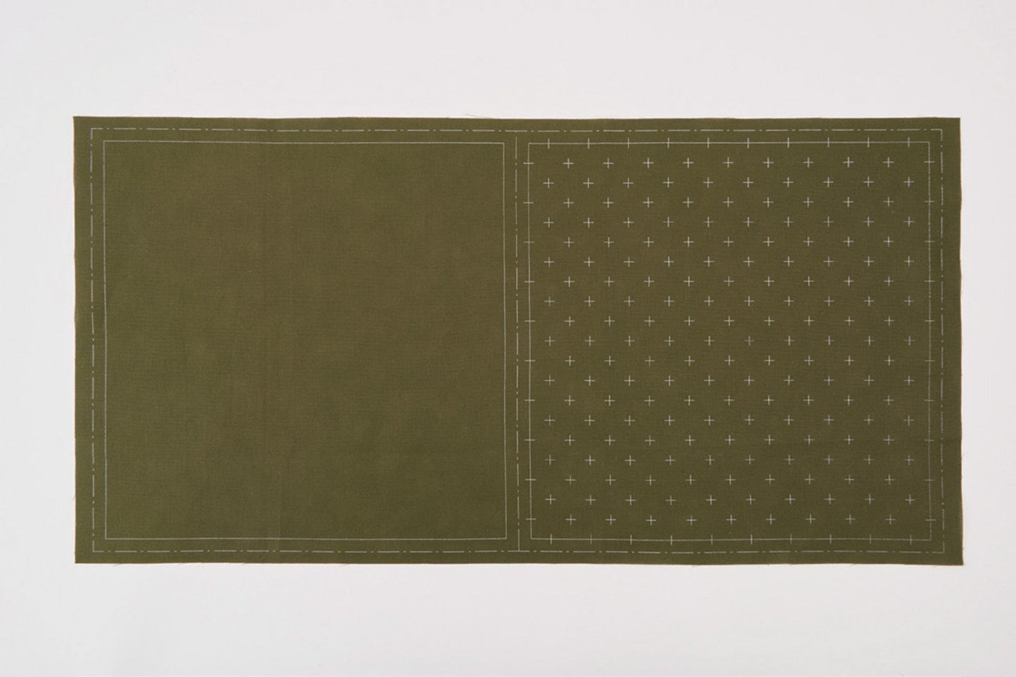 Lecien Cosmo Hidamari Sashiko Pre-printed Wash-away Panel, Cotton/Linen Blend, Kasuri Cross Pattern, Khaki