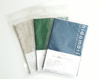 Lecien Cosmo Hidamari Sashiko Pre-printed Wash-away Panel, Cotton/Linen Blend, Maru-Tsunagi Circle Pattern, Natural