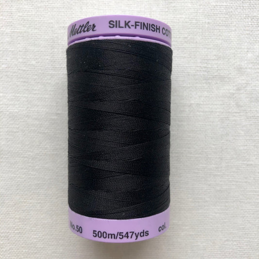 Mettler Silk-Finish Cotton Thread, Black 4000, 50wt, 500 meter Spool